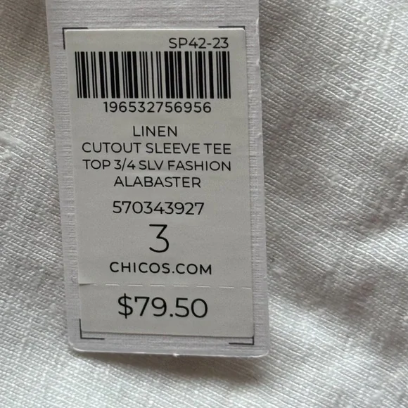 NWT Chico’s Women’s Linen Cut Out Sleeve Tee - Picture 9 of 10